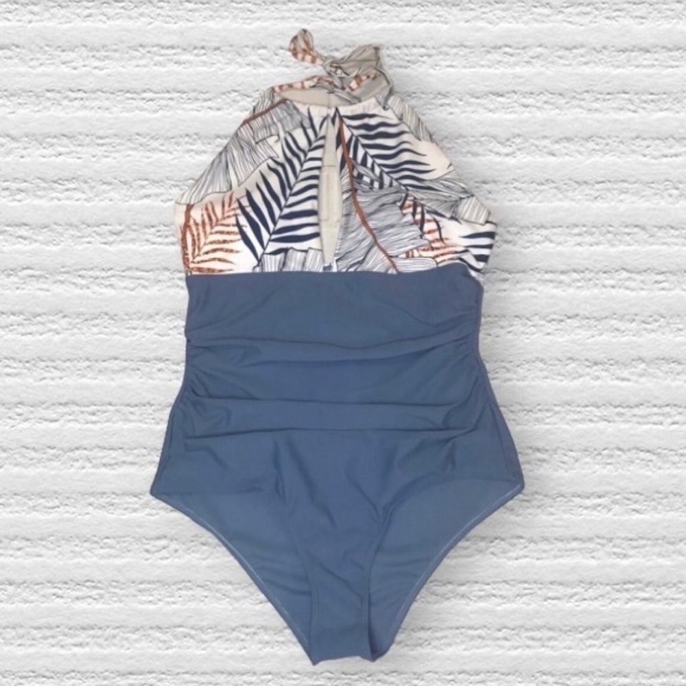 LEAF print ruched halter 1-piece swimsuit. New. Size XL - Picture 6 of 6